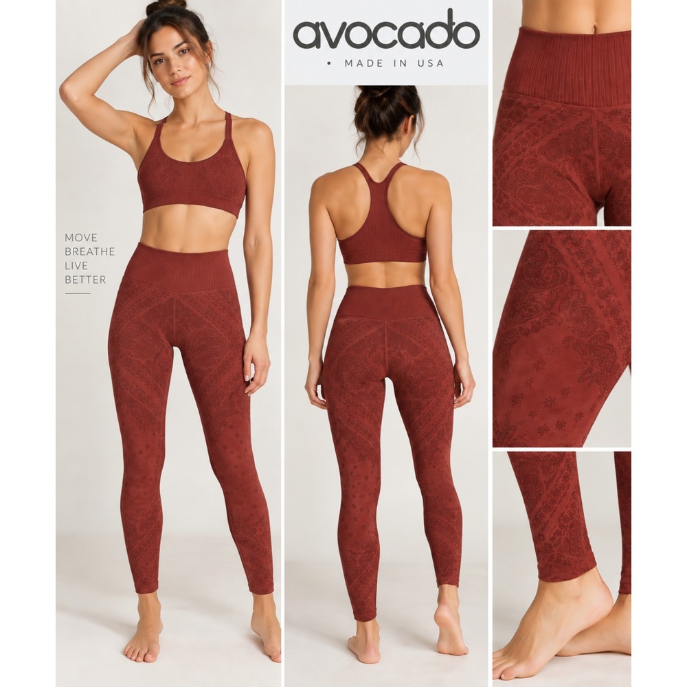 Avocado XS/S Red Bandana Paisley High Waisted Leggings Athleisure Yoga Pilates
